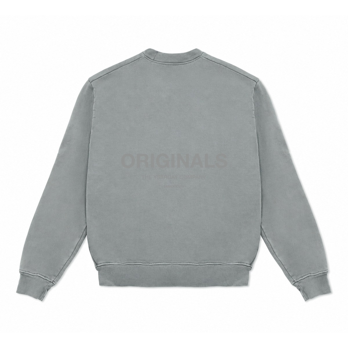 Originals Heavy Crew in Gray, back view with ORIGINALS artwork.