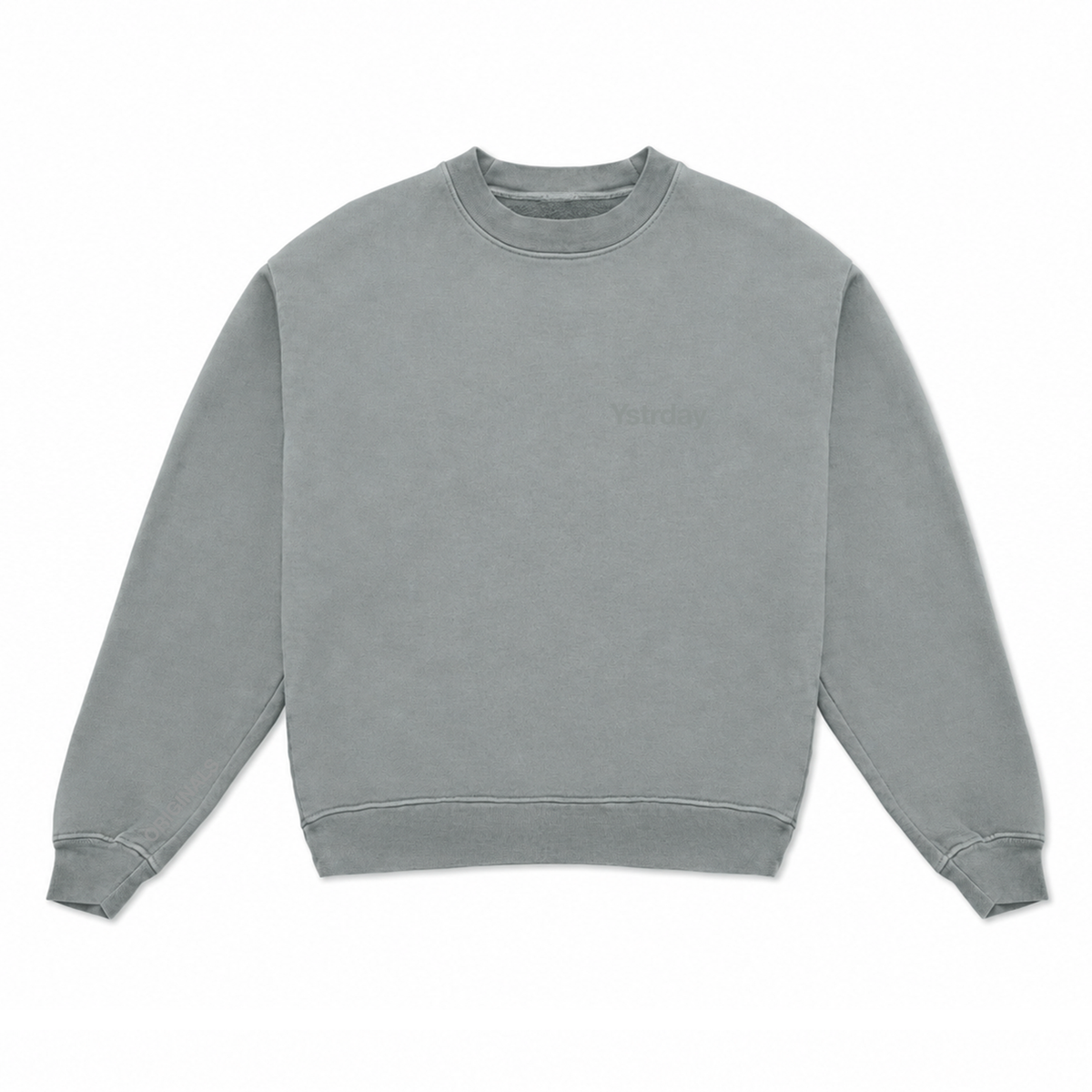 Originals Heavy Crew in Gray, front view with tonal YSTRDAY left-chest print.