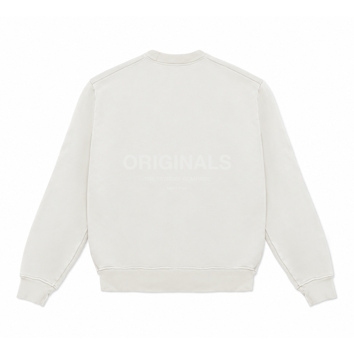 Originals Heavy Crew in Blanc, back view with ORIGINALS artwork.