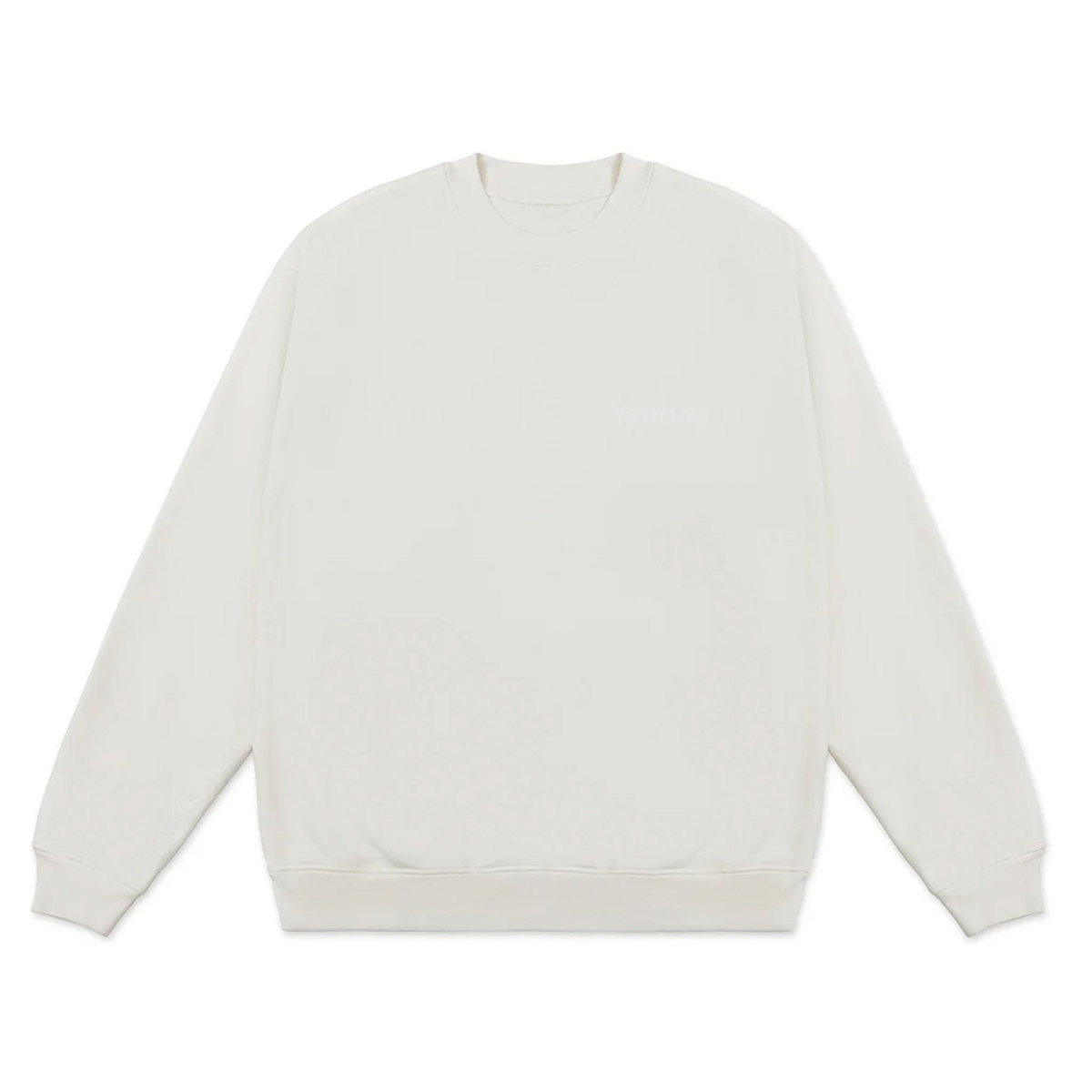 Originals Heavy Crew in Blanc, front view with tonal YSTRDAY left-chest print.
