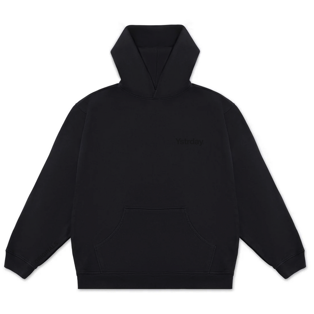 Originals Heavy Hood in Noir, front view with tonal YSTRDAY left-chest print.