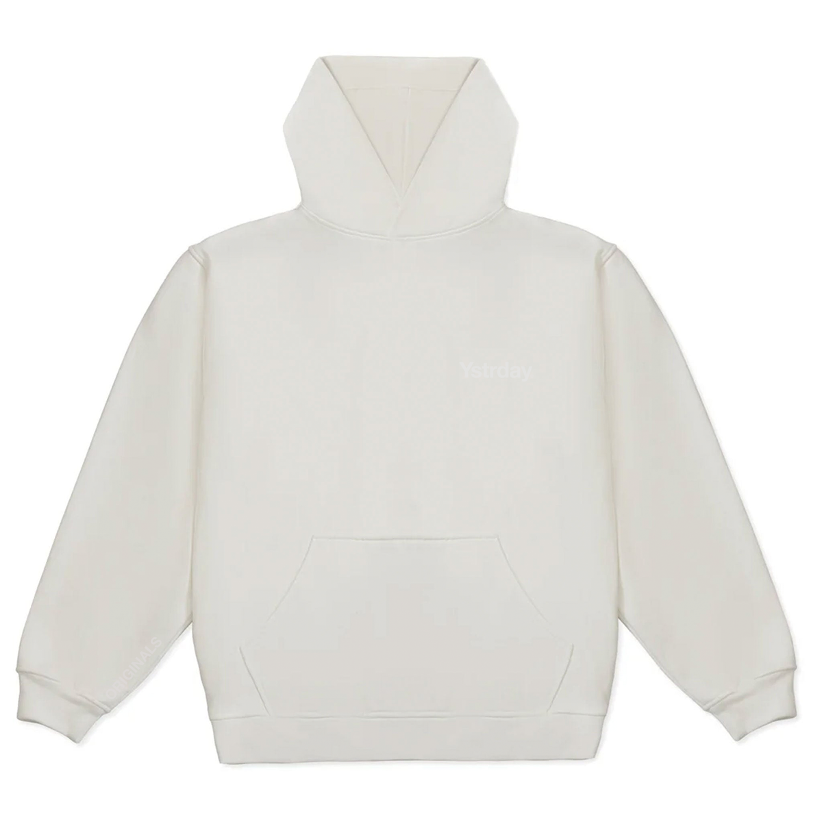 Originals Heavy Hood in Blanc, front view with tonal YSTRDAY left-chest print.