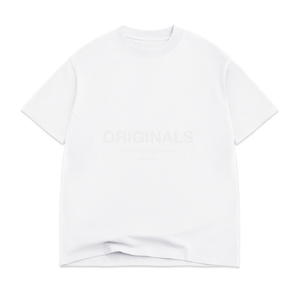 Originals Oversized Tee in Blanc, front view with tonal ORIGINALS artwork across the chest