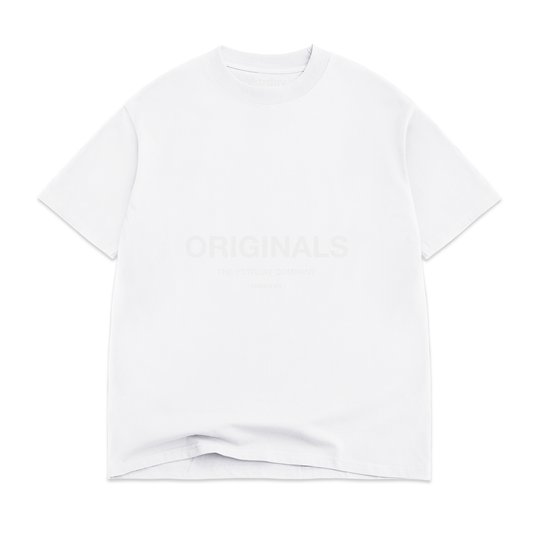 Originals Oversized Tee in Blanc, front view with tonal ORIGINALS artwork across the chest